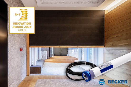 Rauch- und Brandschutzanwendung mit Antrieb von Becker, der den R+T Innovation Award 2024 in Gold gewonnen hat